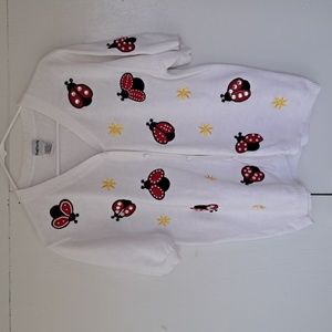 Vintage Ramie/Cotton Cardigan Short Sleeve Beaded Lady Bug Sweater SZ M